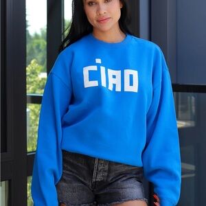 Clare V Blue 'Ciao' Crew Neck Sweater